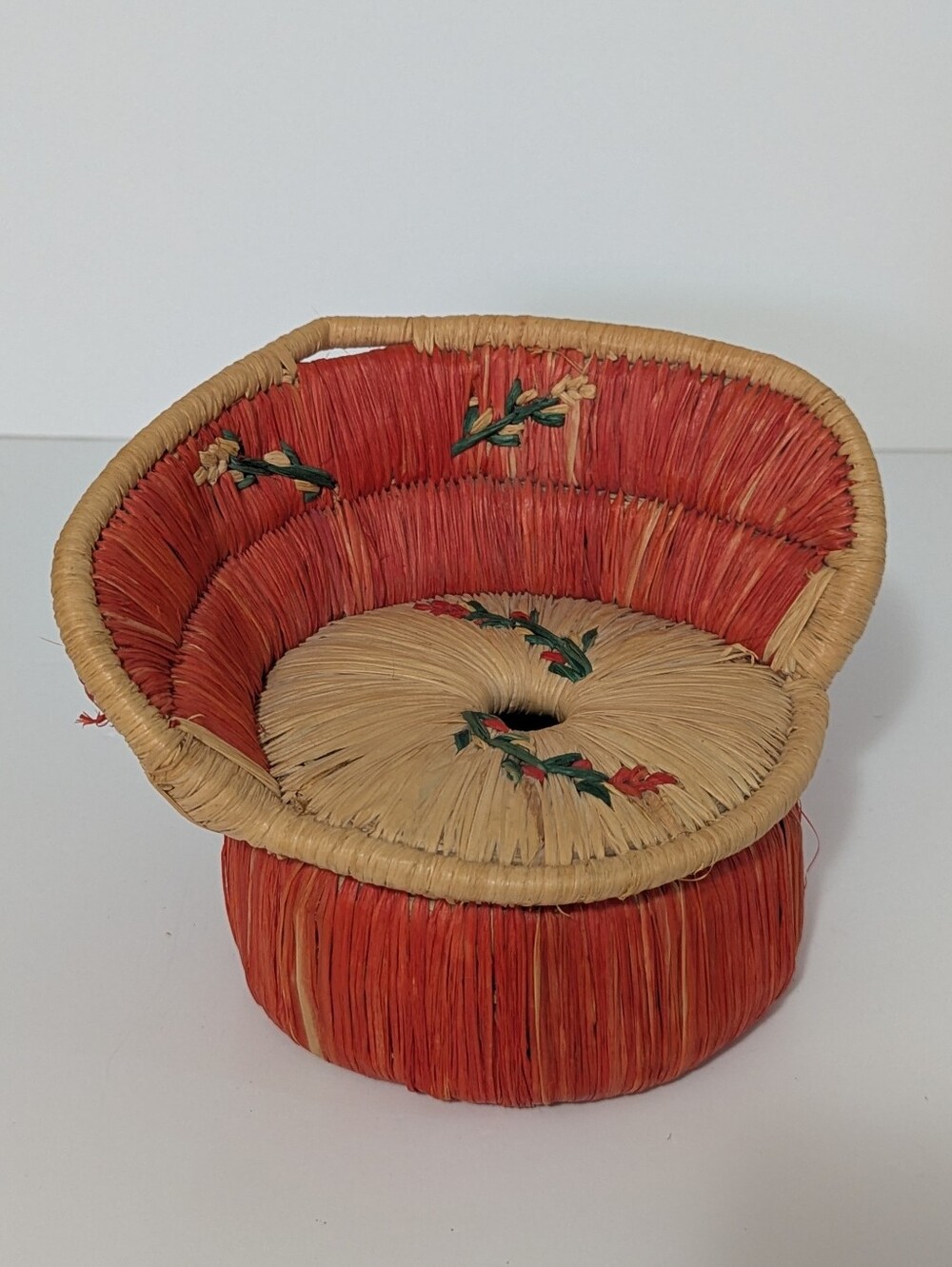 Mini Woven Raffia Chair Basket Handmade Rustic Decor - Picture 2 of 7